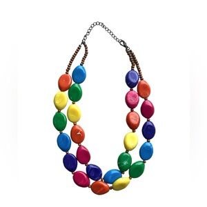 Vtg 70s Multicolor Double Stranded Boho Necklace